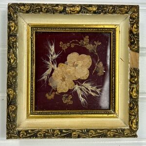 Vintage Framed Art Floral Shadow Box Gold Dried Flower Velvet Gallery Wall  5x5
